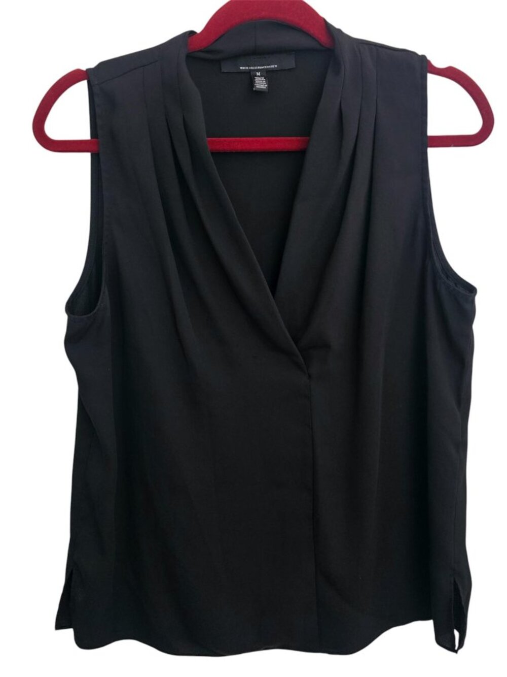 WHBM Black Sleeveless Pleated V Neck Blouse Sz M